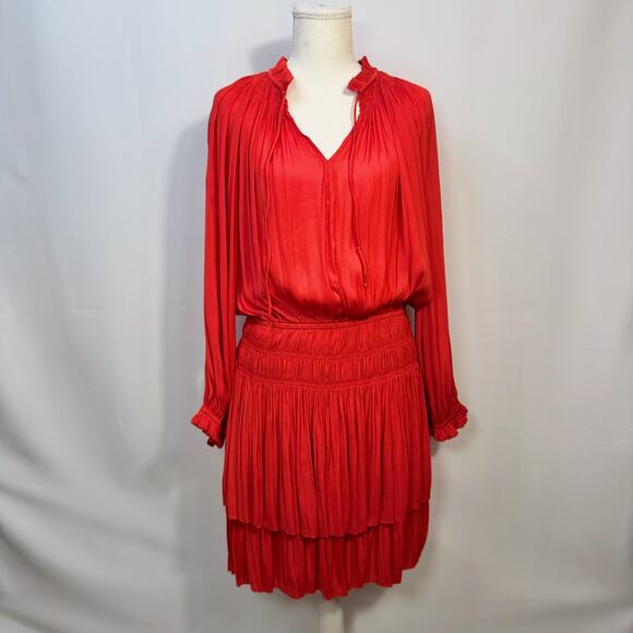 Anthropologie Poppy Mini Dress Red Smocked Medium Cottagecore Coquette Festival - Picture 15 of 16